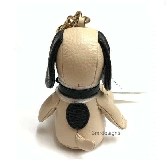 NWT COACH X Peanuts Snoopy Refined Pebble Leather & Smooth Leather Keychain - Picture 8 of 9